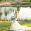 Bride Wearing Lace Fit-n-flare Wedding Dress Called Nyjah By Sottero And Midgley In Front Of A Pond