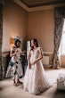 Real Bride in Floral Lace A-Line Wedding Dress with Beaded V-Neckline Called Sasha by Maggie Sottero
