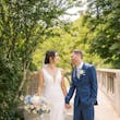 Bride In Simple Crepe V-neck Theodora Rebecca Ingram With Groom