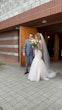 Bride Wearing Fit-and-Flare Wedding Dress Called Wendi By Rebecca Ingram With Groom