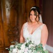 Real Bride in A-Line Wedding Gown with Lace Motifs Over Tulle and Beaded Lace Bodice Embellished with Swarovski Crystals Called Priscilla by Rebecca Ingram
