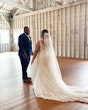 Groom With Bride Wearing Floral Lace Mermaid Wedding Dress Giana Lynette By Maggie Sottero