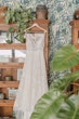 Real Bride's Floral Lace Boho A-Line Wedding Dress with Deep Illusion V-Neckline Called Lorenza by Maggie Sottero 