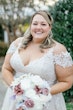 Blissful Bride Wearing V-Neck Wedding Dress Called Wallis by Maggie Sottero