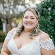 Blissful Bride Wearing V-Neck Wedding Dress Called Wallis by Maggie Sottero