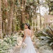 Real Bride in Floral Lace Boho A-Line Wedding Dress with Deep Illusion V-Neckline Called Lorenza by Maggie Sottero