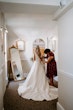 Groom With Bride Wearing Mikado A-Line Wedding Dress Raven By Maggie Sottero