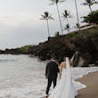 Bride On Beach With Groom In Strapless Wedding Dress Called Monaco By Maggie Sottero