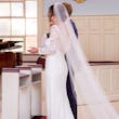 Groom With Bride Wearing Long Sleeve Lace Form Fitting Wedding Dress Tina Dawn By Rebecca Ingram