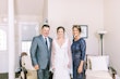 Bride wearing simple crepe wedding dress Bertina by Maggie Sottero.