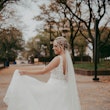 Bride wearing affordable sparkly ballgown wedding dress.