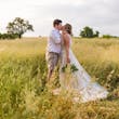 Bride In V-neck A-line Minerva Rebecca Ingram With Groom