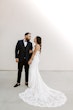 Groom With Bride Wearing Sexy Crepe Sheath Wedding Dress Cambridge By Sottero And Midgley