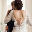 Groom With Bride Wearing Long Sleeve Lace Form Fitting Wedding Dress Tina Dawn By Rebecca Ingram