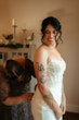 Bride Wearing Pearl Sparkly Wedding Dress Called Drew By Maggie Sottero Getting Dressed