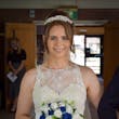 Bride wearing a lace and tulle ballgown wedding dress