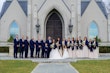 Bride in V neck ballgown called Trinity Lynette by Maggie Sottero with wedding party