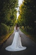 real bride in vintage style lace wedding dress with bishop sleeves called Finley by Sottero & Midgley