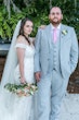 Bride In Off The Shoulder Lace Wedding Dress Called Edison By Maggie Sottero With Groom