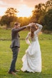 real bride in vintage style lace wedding dress with bishop sleeves called Finley by Sottero & Midgley