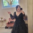 Bride Wearing Black Lace Wedding Dress Called Alexandria By Rebecca Ingram