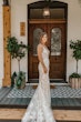 Real Bride In Floral Fit-and-Flare Wedding Dress with Illusion V-Back Called Greenley by Maggie Sottero