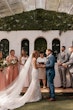 Real Bride In Floral Fit-and-Flare Wedding Dress with Illusion V-Back Called Greenley by Maggie Sottero