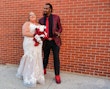 Real Bride in Lovely Plus Size Fit-and-Flare Wedding Dress to Flatter Curves with Additional Coverage Called Glorietta Lynette by Maggie Sottero