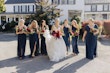 Bride with Bridesmaids at Fall Wedding Wearing Fairytale Ballgown Called Valona by Sottero and Midgley.