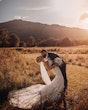 Real Bride wearing rustic boho lace wedding dress called Kendall by Maggie Sottero.