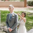 Groom With Bride Wearing Relaxed Boho A-Line Wedding Dress Charlene By Maggie Sottero
