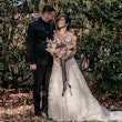 Bride Wearing Lace Ballgown Wedding Dress Called Sasha By Maggie Sottero With Groom In Greenery