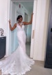 Bride Wearing Lace Halter Neckline Wedding Dress Called Kern By Maggie Sottero