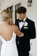 Bride In Ruched Draped Beading Alberta by Maggie Sottero with groom