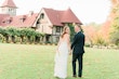 Bride In Sheath Wedding Dress Called Alberta By Maggie Sottero With Groom At Rustic Venue