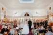 Groom With Bride Wearing White Lace A-line 