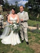 Groom with Real Bride in V-neck Lace Strap Wedding Dress Named Dublin by Sottero & Midgley