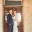 Bride Wearing Glamorous Lace And Sequin Wedding Dress Called Tuscany By Maggie Sottero With Groom And Simple Veil
