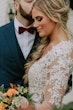 Groom With Bride Wearing Lace Sheath Wedding Dress Francesca By Maggie Sottero