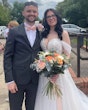 Bride Wearing Lace Ballgown Wedding Dress Called Mavis By Rebecca Ingram With Groom