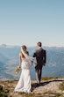 Real Bride in Geometric Lace Bridal Dress with Sweetheart Neckline Called Dover by Maggie Sottero