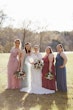 Bridal Party with Bride in Geometric Allover Lace Wedding Dress with Sweetheart Neckline Called Dover by Maggie Sottero