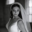 Real Bride in Mikado A-Line Bridal Dress with Plunging V-Neckline Called Raven Marie by Maggie Sottero