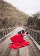 Bride In Red A-line Alera Sottero Midgley With Groom