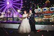 Groom With Bride Wearing Lace And Sparkle Tulle Ball Gown Honor Marie By Rebecca Ingram