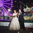 Groom With Bride Wearing Lace And Sparkle Tulle Ball Gown Honor Marie By Rebecca Ingram