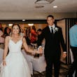 Groom With Bride Wearing White Lace A-line