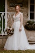 Real Bride in Nature-Inspired Tulle Wedding Dress with Plunging V-Neckline Called Jenessa by Rebecca Ingram