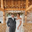 Bride Wearing Lace Beaded Wedding Dress Called Charmaine By Maggie Sottero With Groom In A Rustic Venue