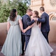 Groom With Bride Wearing A-line Tulle Wedding Dress Ardelle By Rebecca Ingram